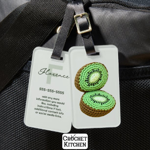 Green Modern Minimal Crochet Kiwi Name Info Luggage Tag