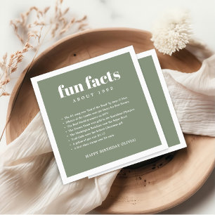 Green Modern Minimal Fun Facts Birthday Year  Napkins