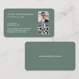 Green Modern Minimal Professional QR Code  Business Card
