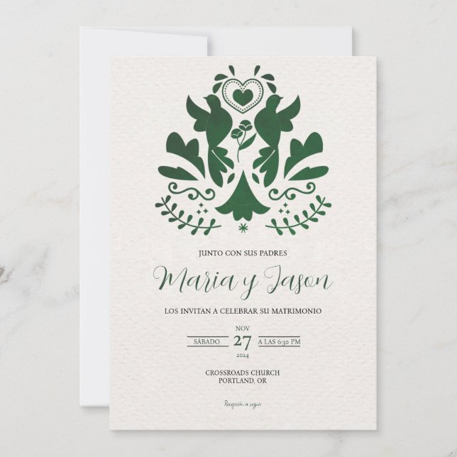 Green Modern Minimalist Elegant Spanish Wedding Invitation (Front)