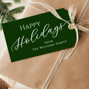 Green Modern Minimalist Happy Holidays Gift Tags