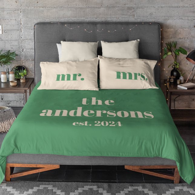 Green modern minimalist mr and mrs Duvet Cover (Creator Uploaded)