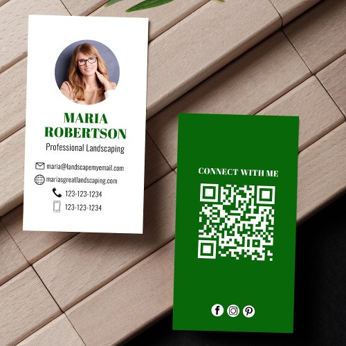 Green Modern Minimalist QR Code Social Media  Business Card
