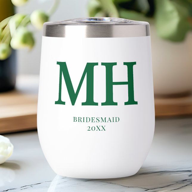 Green Modern Monogram Chic Bridal Party Bridesmaid Thermal Wine Tumbler (Green Modern Monogram Chic Bridal Party Bridesmaid Thermal Wine Tumbler)