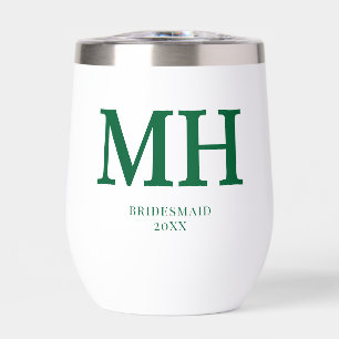 Green Modern Monogram Chic Bridal Party Bridesmaid Thermal Wine Tumbler