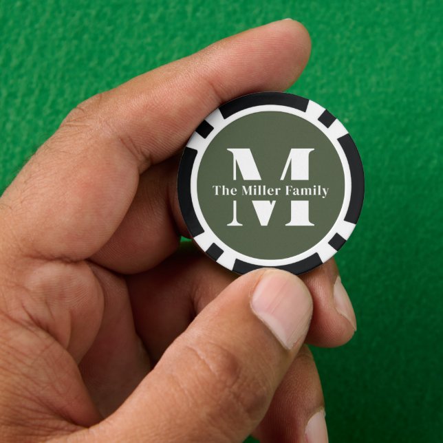 Green Modern Monogram Family Poker Chips (Hand)