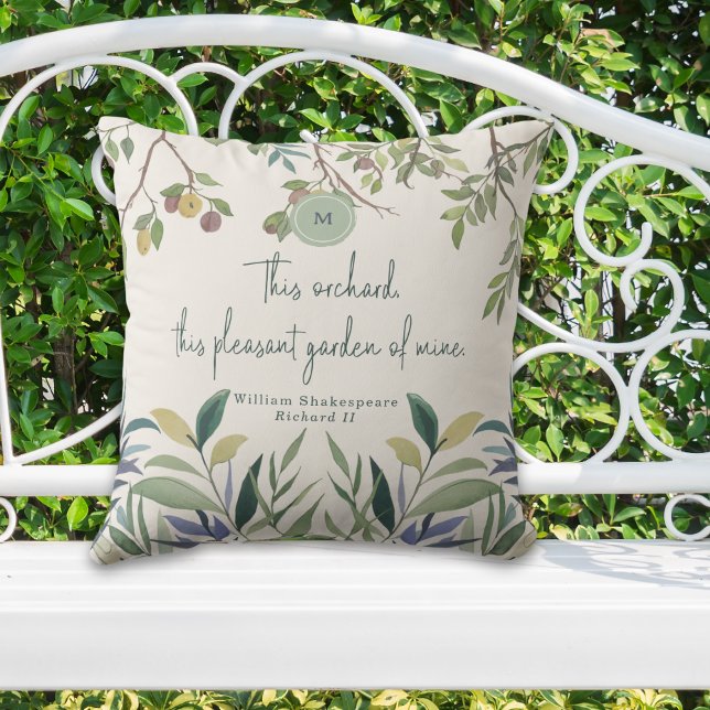 Green Modern Monogram Summer Quote Shakespeare Outdoor Pillow (Creator Uploaded)