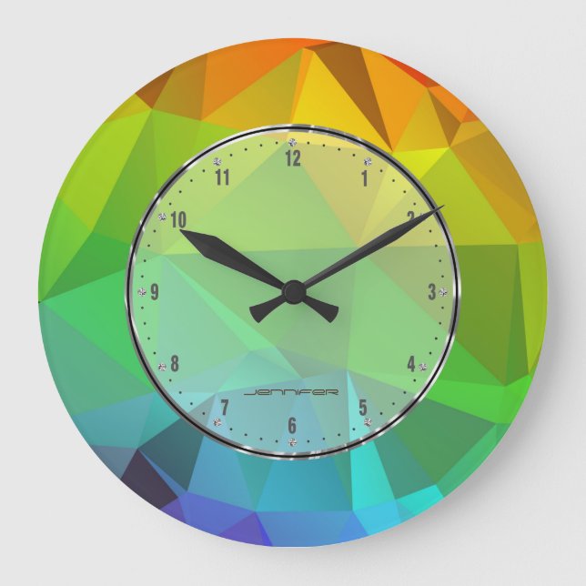 Green Modern Mosaic Geometric Pattern Large Clock (Front)