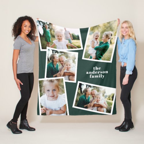 Green modern multi photo family home decor gift fleece blanket