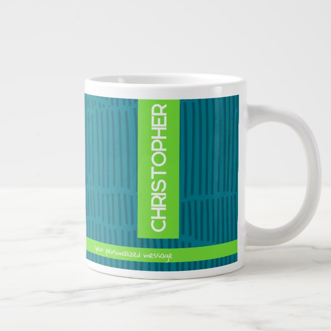 Green Modern Personalized Name Giant Coffee Mug (Right)