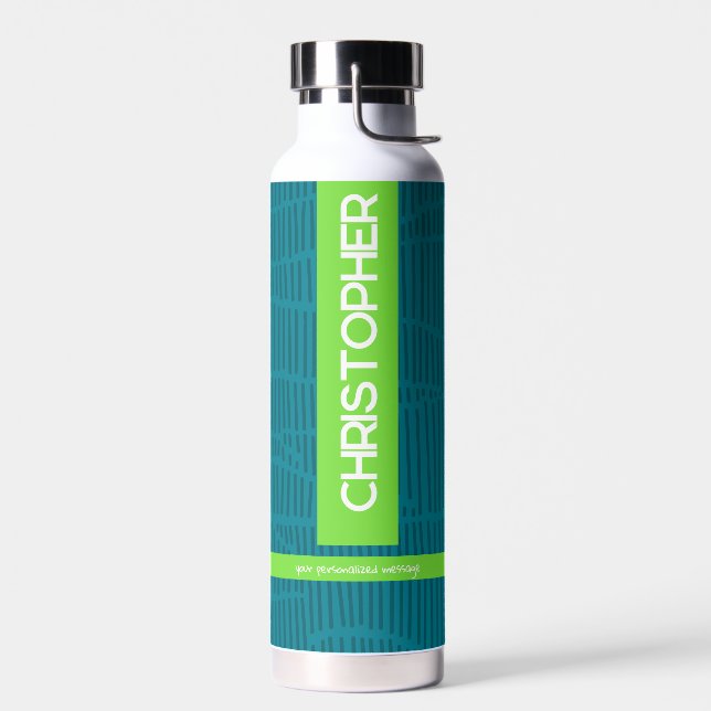 Green Modern Personalized Name Water Bottle (Left)