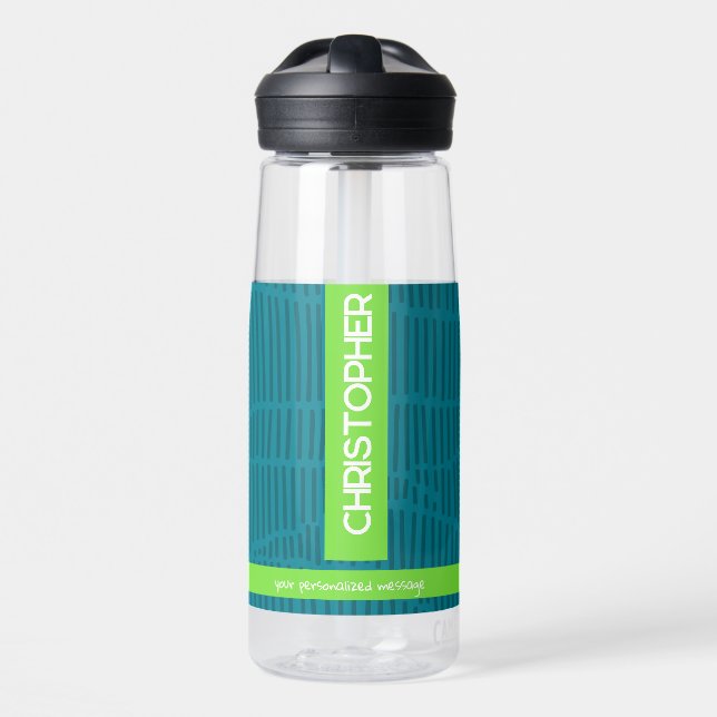 Green Modern Personalized Name Water Bottle (Front)
