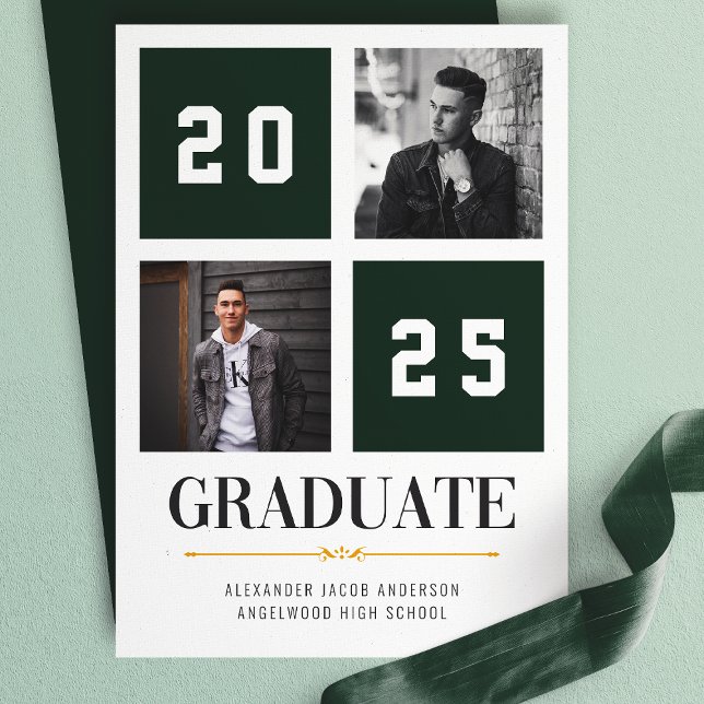 Green Modern Photo Collage Grad Announcement (Creator Uploaded)