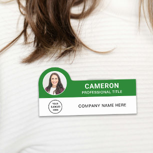 Green Modern Photo Company Logo Employee Name Tag