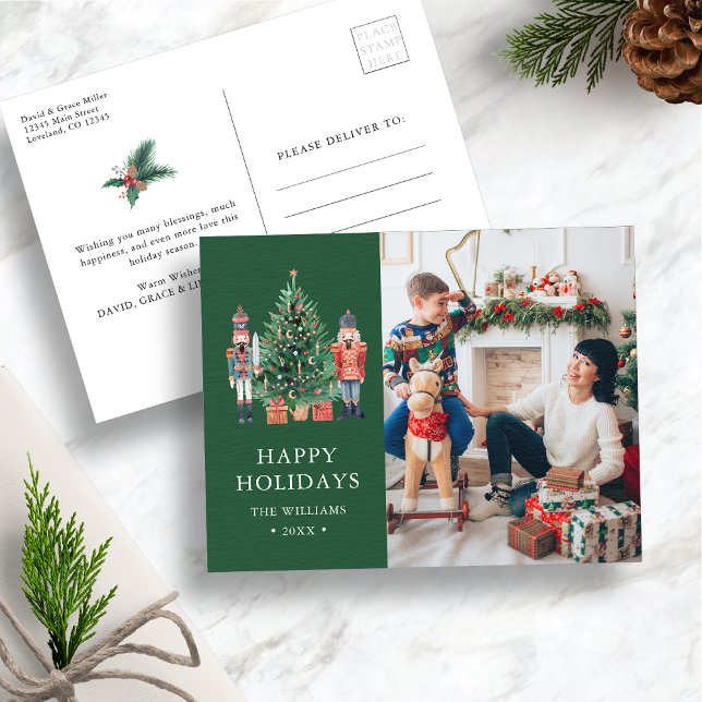 Green Modern Photo Holiday Postcard (Green Nutcracker Christmas Photo Holiday Postcard
)