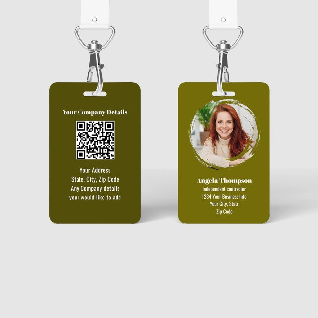 Green Modern Photo QR Code Employee Badge (Modern business ID badge with photo template and QR code.)