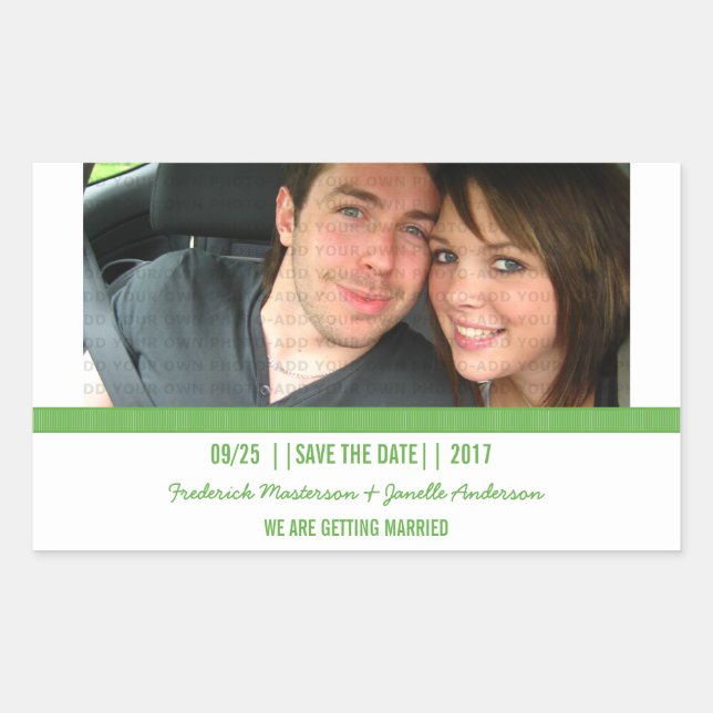 Green Modern Photo Save the Date Stickers (Front)