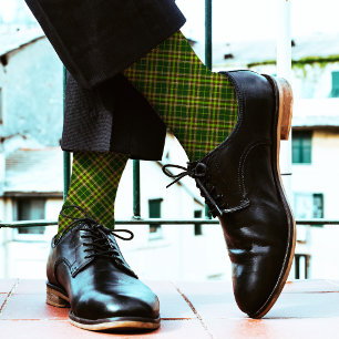 Green Modern Plaid Pattern Tartan Checkered Cool Socks