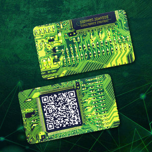 Green Modern Printed Circuit Board Custom QR Code Business Card