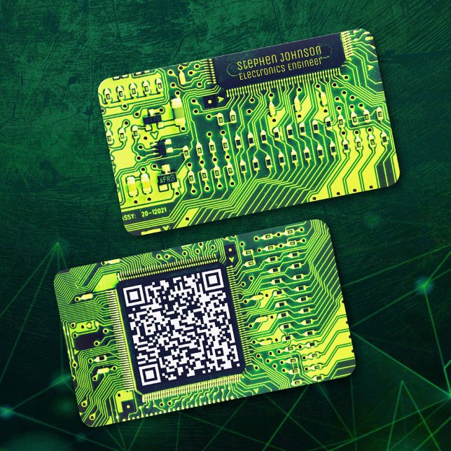  Green Modern Printed Circuit Board Custom QR Code Business Card (Creator Uploaded)