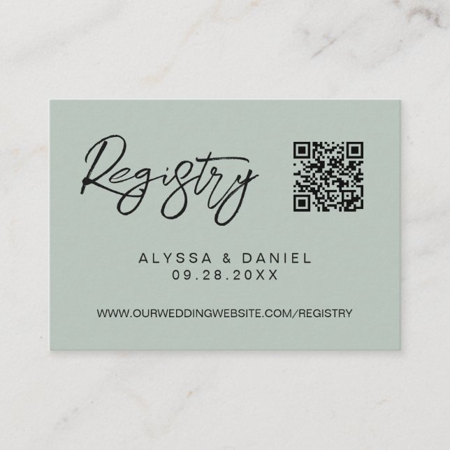 Green Modern QR code wedding registry custom Enclosure Card (Front)