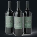 Green modern scandi elegant script Christmas Wine Label<br><div class="desc">Black and green modern elegant rustic watercolor scandal Scandinavian strand dried botanical floral muted colors holiday Christmas favour gift tag.</div>