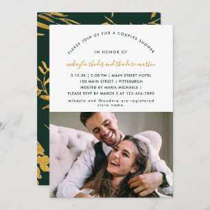 Green Modern Script Couples Shower Faux Gold Photo Invitation