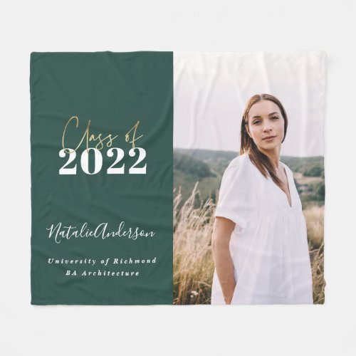 green modern script grad multi photo class of 2022 fleece blanket