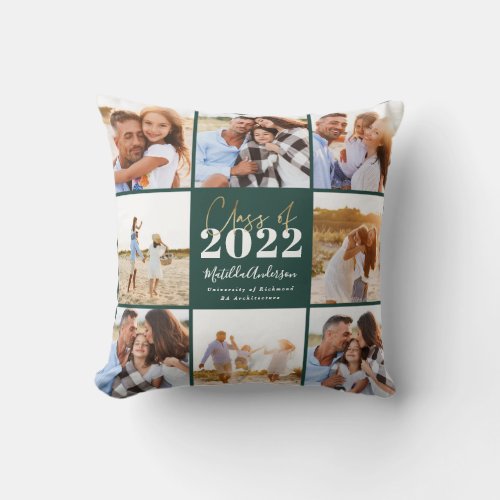 green modern script graduation photo class of 2022 throw pillow