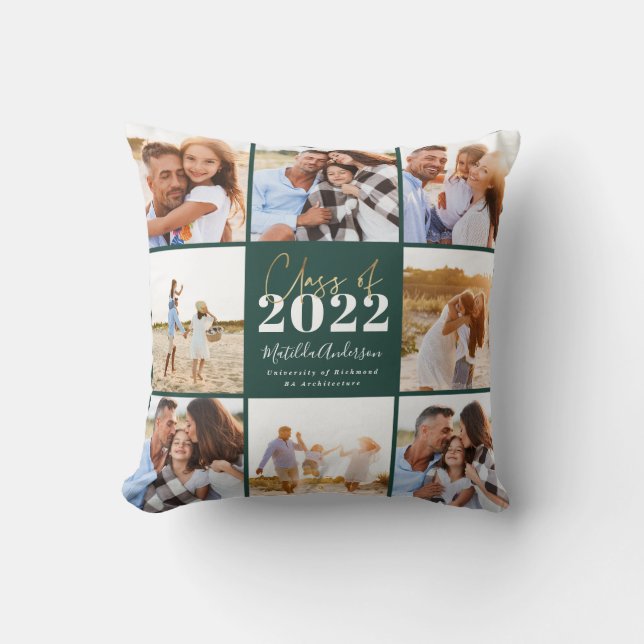 green modern script graduation photo class of 2022 throw pillow (Front)