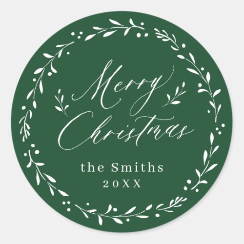 Green Modern script Merry Christmas Holiday Gift Classic Round Sticker