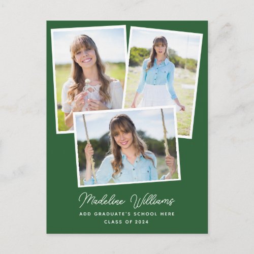 Green Modern Script Multi Photo Graduation Postcard