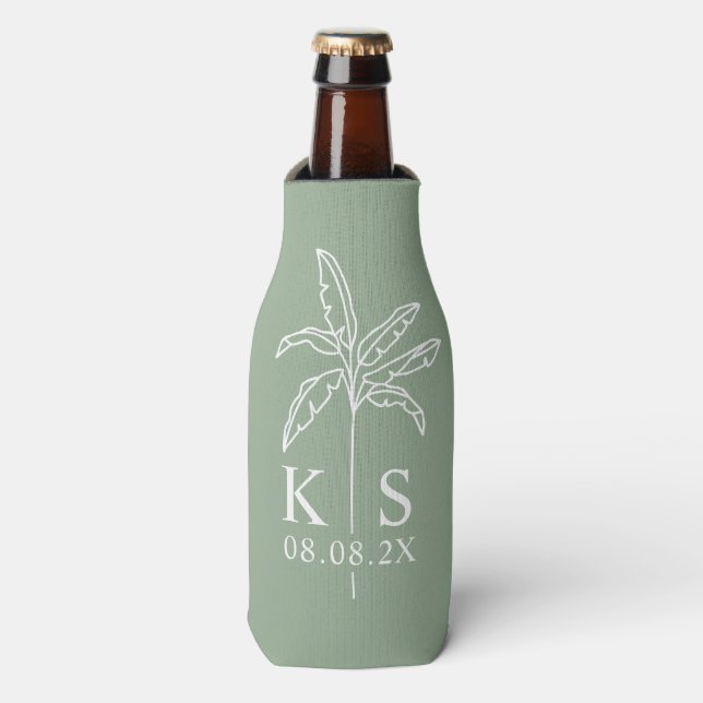 Green Modern Script Personalized Groomsmen  Bottle Bottle Cooler (Bottle Front)