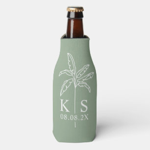 Green Modern Script Personalized Groomsmen  Bottle Cooler