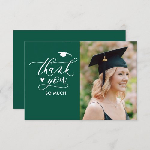 Green Modern Script Photo Minimalist Graduation Thank You Card