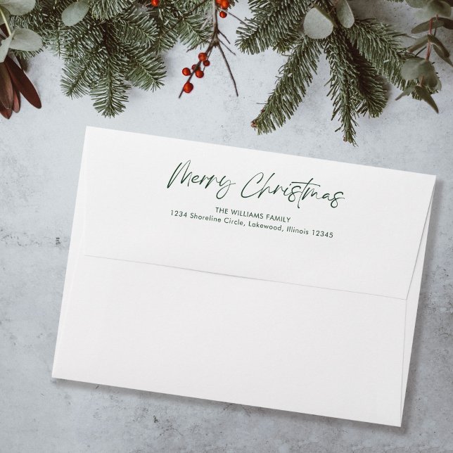 Green Modern Simple Calligraphy Merry Christmas  Envelope (Creator Uploaded)