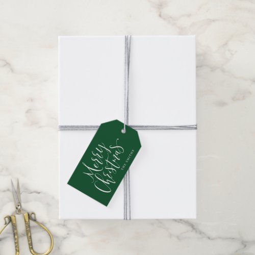 Green Modern Simple Calligraphy Merry Christmas Gift Tags