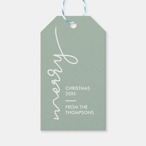 Green Modern Simple Merry Christmas Script Gift Tags