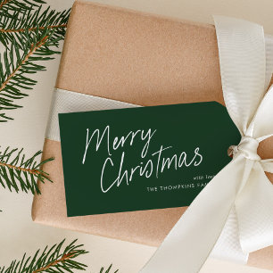 Green Modern Simple Script Merry Christmas Gift Tags