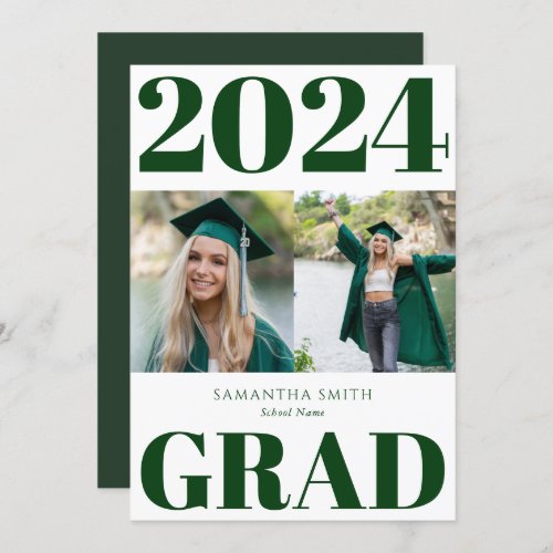 Green Modern Simple Typography 2 Photo Graduation Announcement