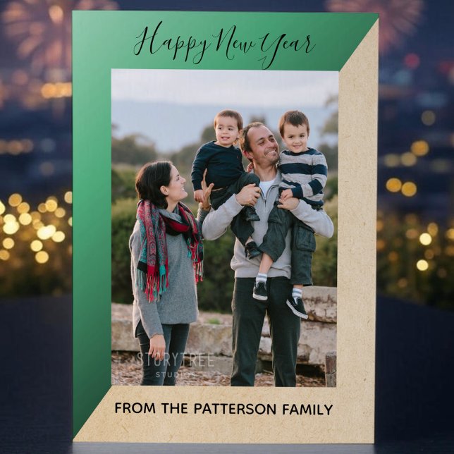 Green Modern Slant New Year's Photo Flat Card (Green Modern Slant New Years Photo Card)