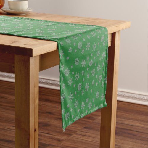 Green Modern Snowflakes Christmas Short Table Runner