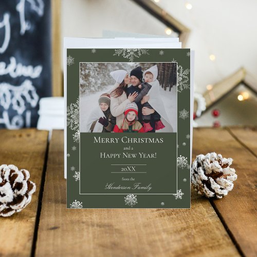 Green Modern Snowflakes Flat Holiday Photo Card