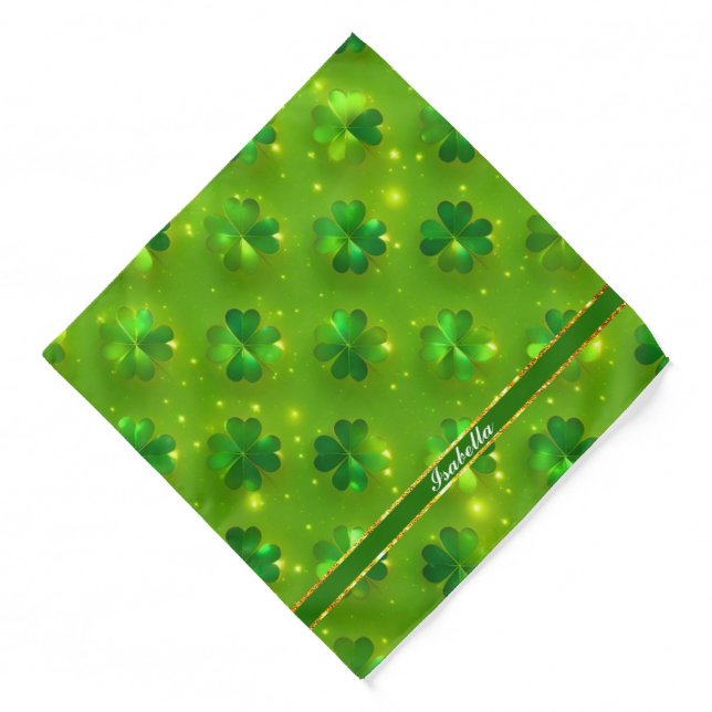 Green Modern St Patrick's Day Clover Collection Bandana (Front)