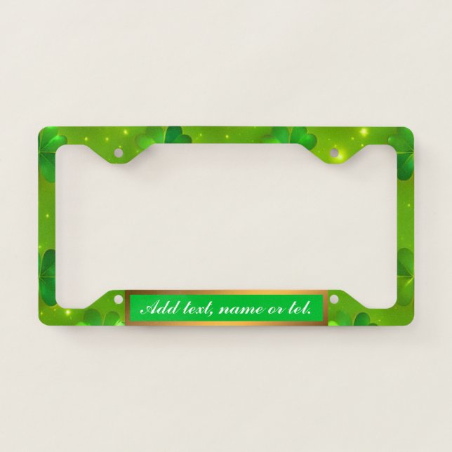 Green Modern St Patrick's Day Clover Collection License Plate Frame (Front)