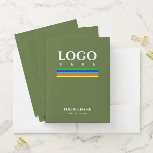 Green Modern Stripes Logo Business Card Slot Pocket Folder