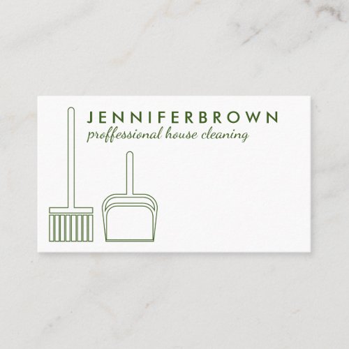 Green Modern Style Broom House Cleaning Janitorial Business Card