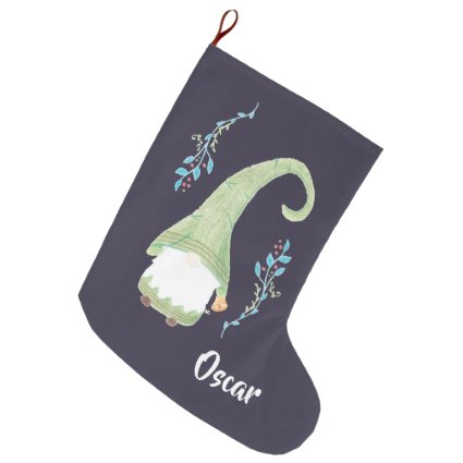 Green modern Swedish gnome Christmas stocking