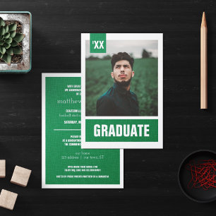 Green Modern Textured Photo Graduation Invitation