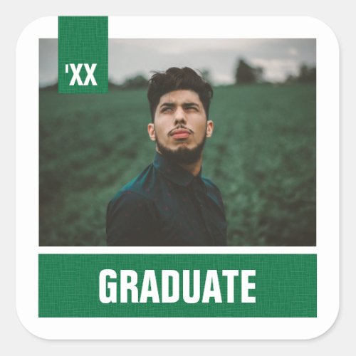 Green Modern Textured Photo Graduation Square Sticker
